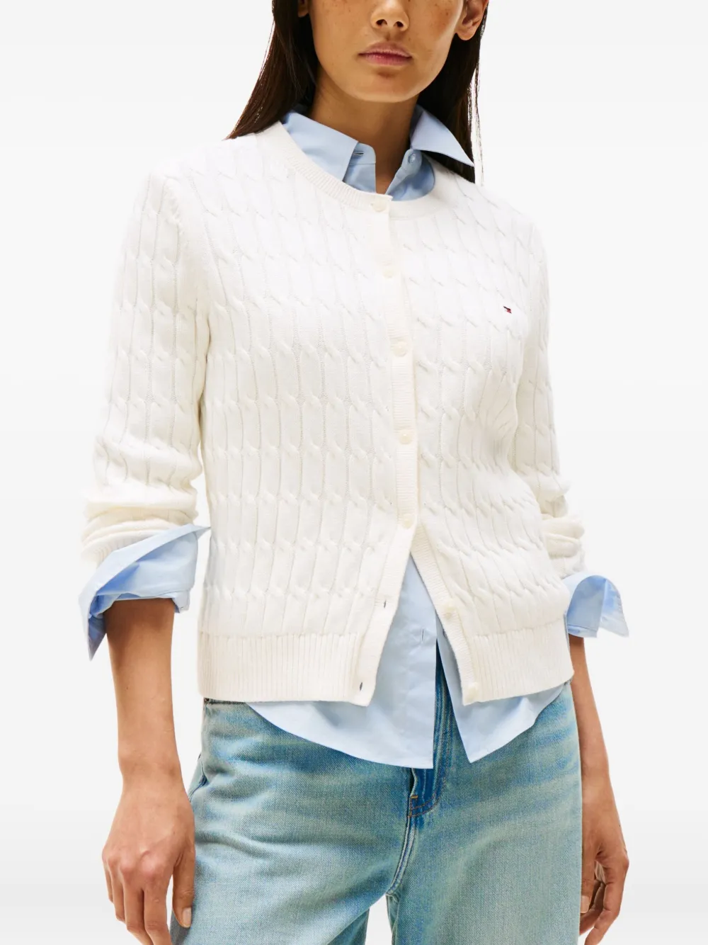 Tommy Hilfiger Cable-knit Buttoned Cardigan In White
