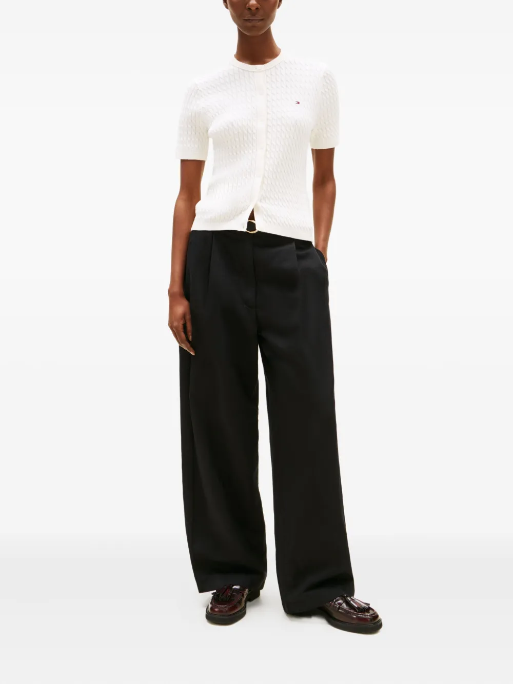 Tommy Hilfiger Cable-knit Short-sleeve Cardigan In White