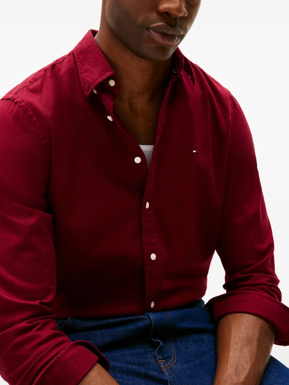 Tommy Hilfiger Buttoned Long-sleeved Shirt In Burgundy