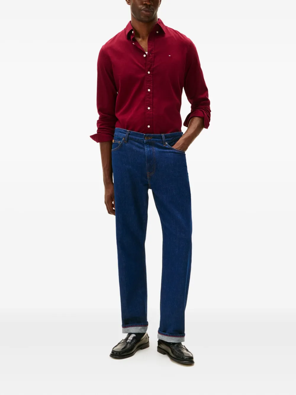 Tommy Hilfiger Buttoned Long-sleeved Shirt In Burgundy