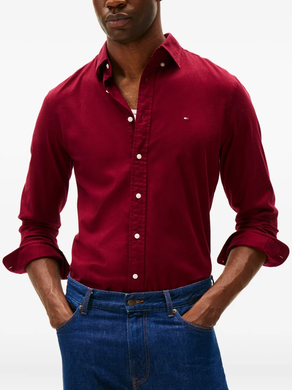 Tommy Hilfiger Buttoned Long-sleeved Shirt In Burgundy