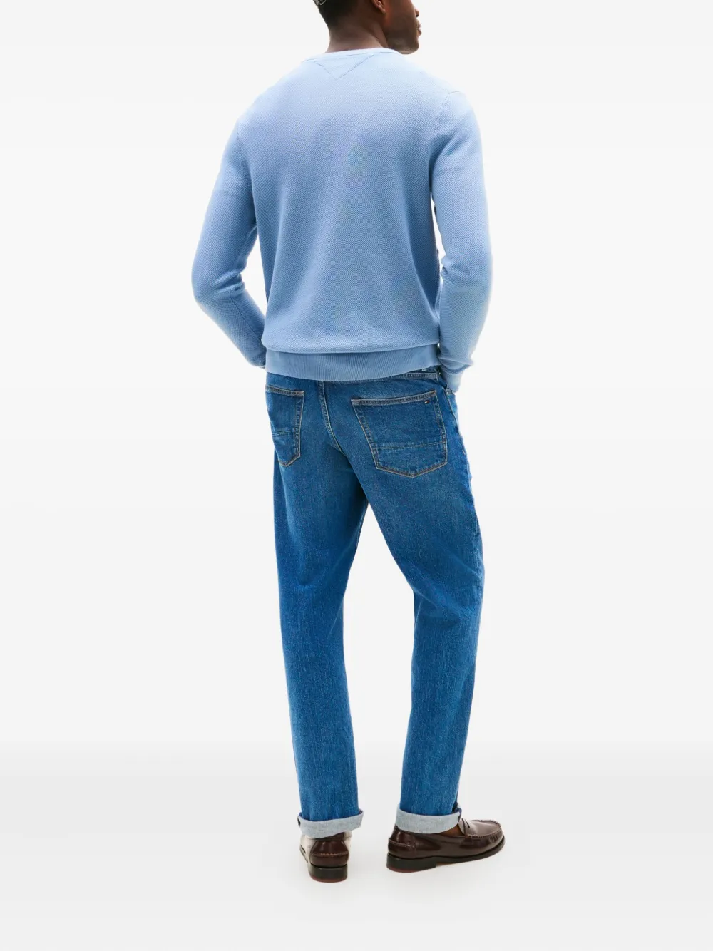 Tommy Hilfiger Flag Textured Logo Sweater In Blue