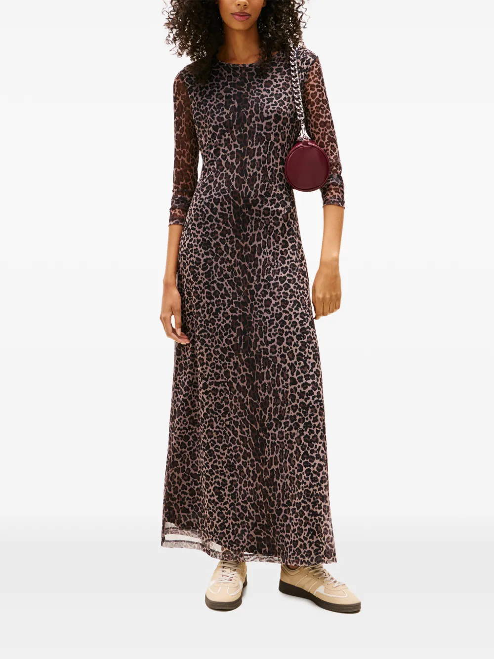 Tommy Jeans long-sleeved animal-print maxi dress - Bruin