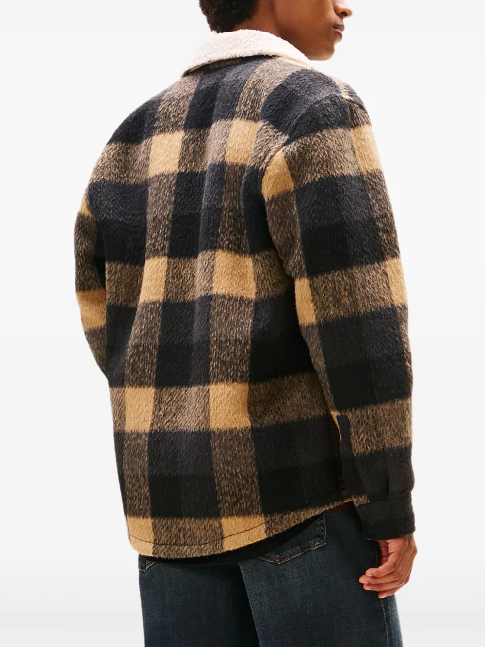 Tommy Jeans Check Sherpa Collar Jacket In Black