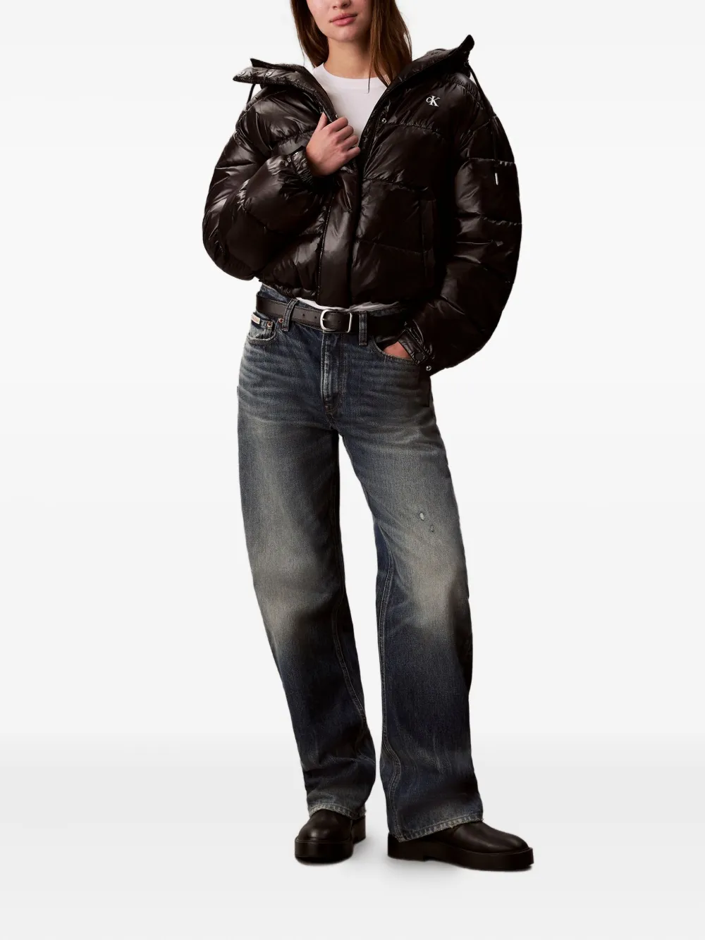 Calvin Klein Jeans Est.1978 Hooded Logo Jacket In Brown