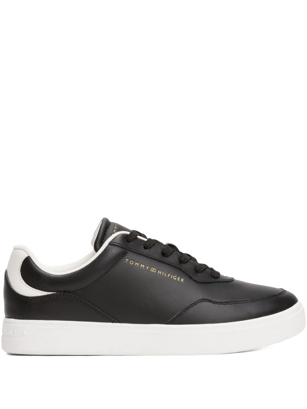 Tommy Hilfiger Lace-up Leather Sneakers In Black