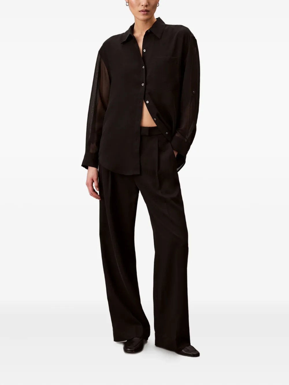 Calvin Klein sheer-panel shirt - Zwart