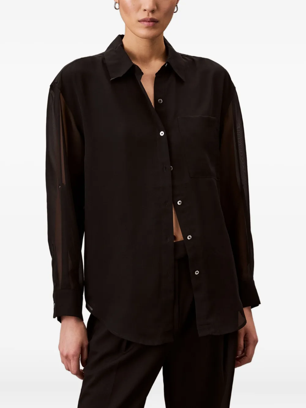 Calvin Klein Sheer-panel Shirt In Black