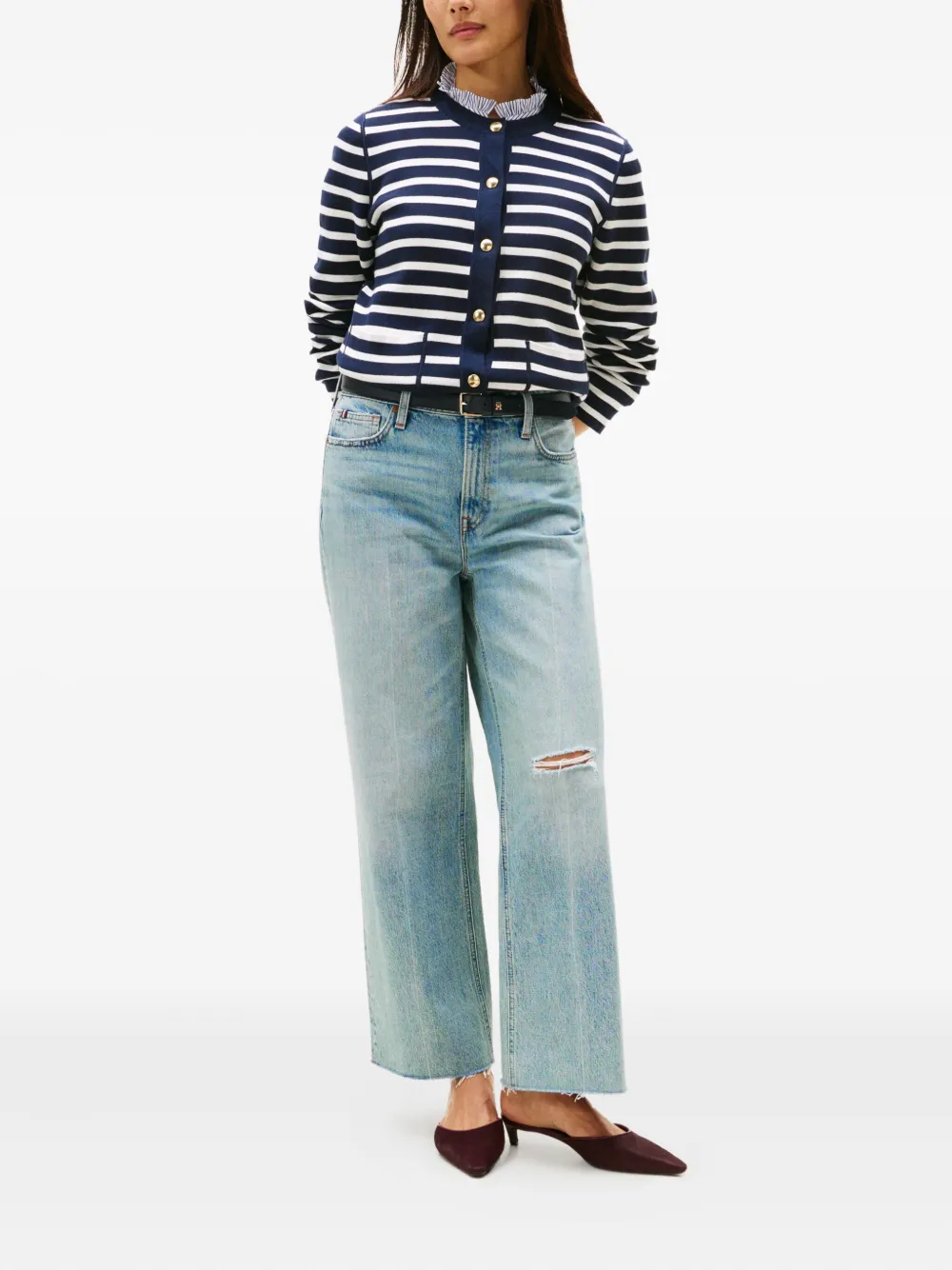 Tommy Hilfiger Striped-pattern Button Reversible Cardigan In Blue