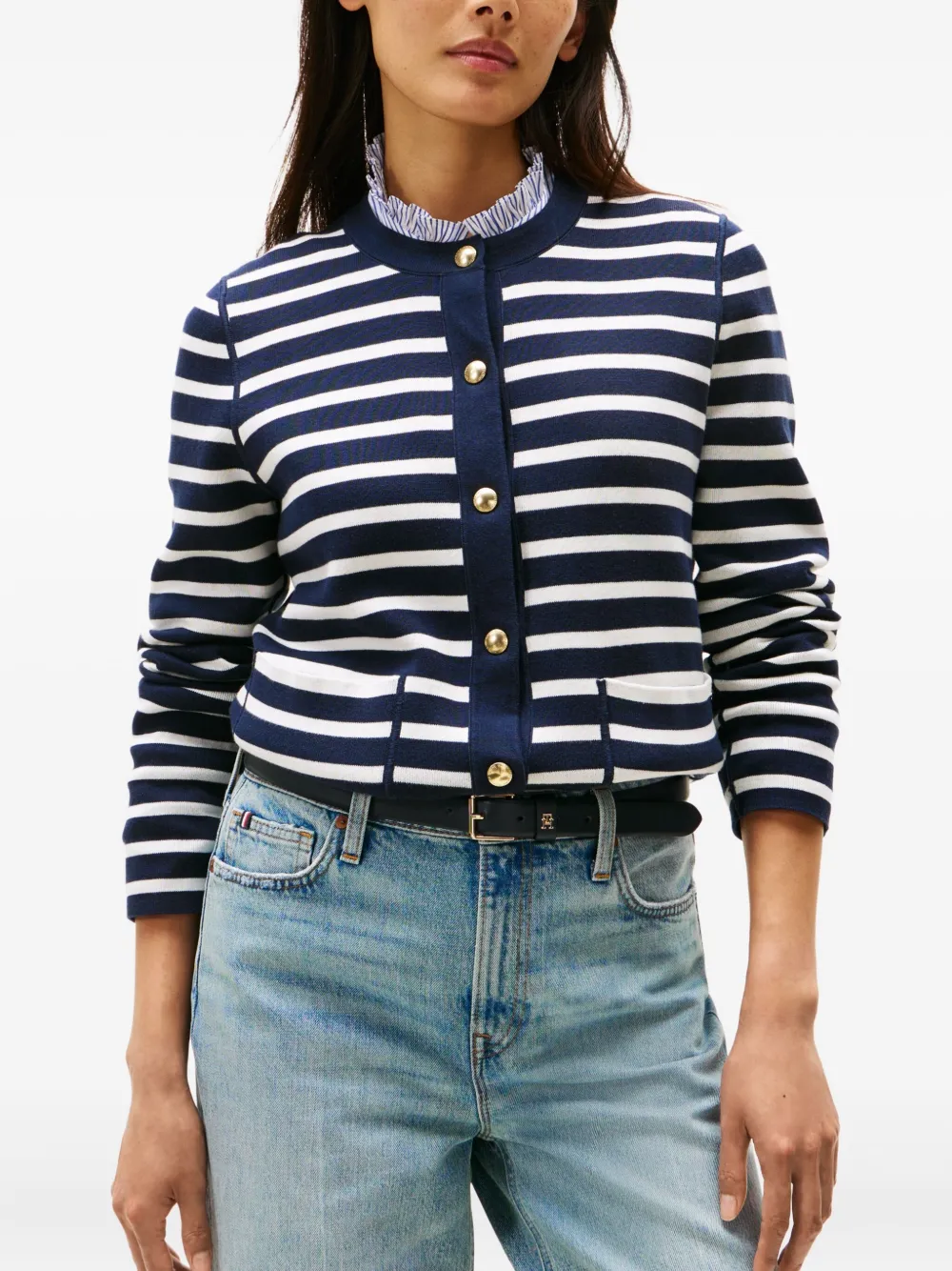 Tommy Hilfiger Striped-pattern Button Reversible Cardigan In Blue