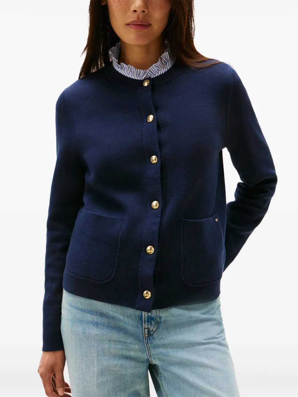 Tommy Hilfiger Striped-pattern Button Reversible Cardigan In Blue