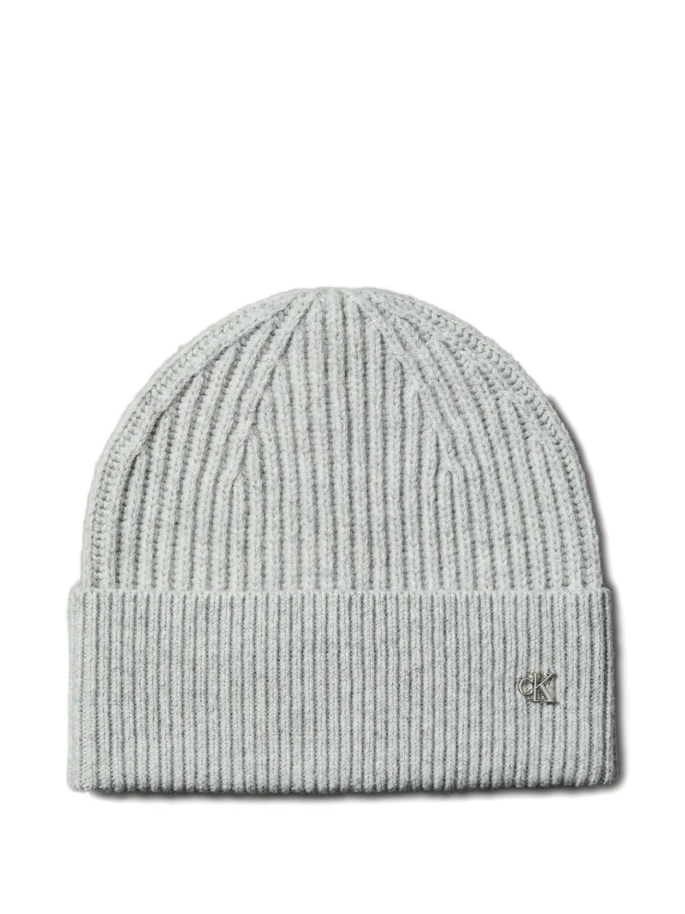 Calvin Klein Ribbed Logo Beanie In Blue