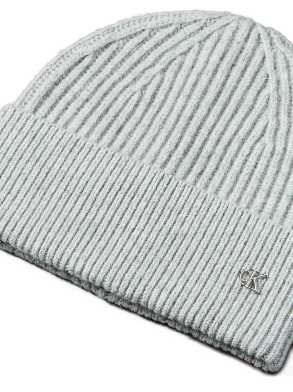 Calvin Klein Ribbed Logo Beanie In Blue