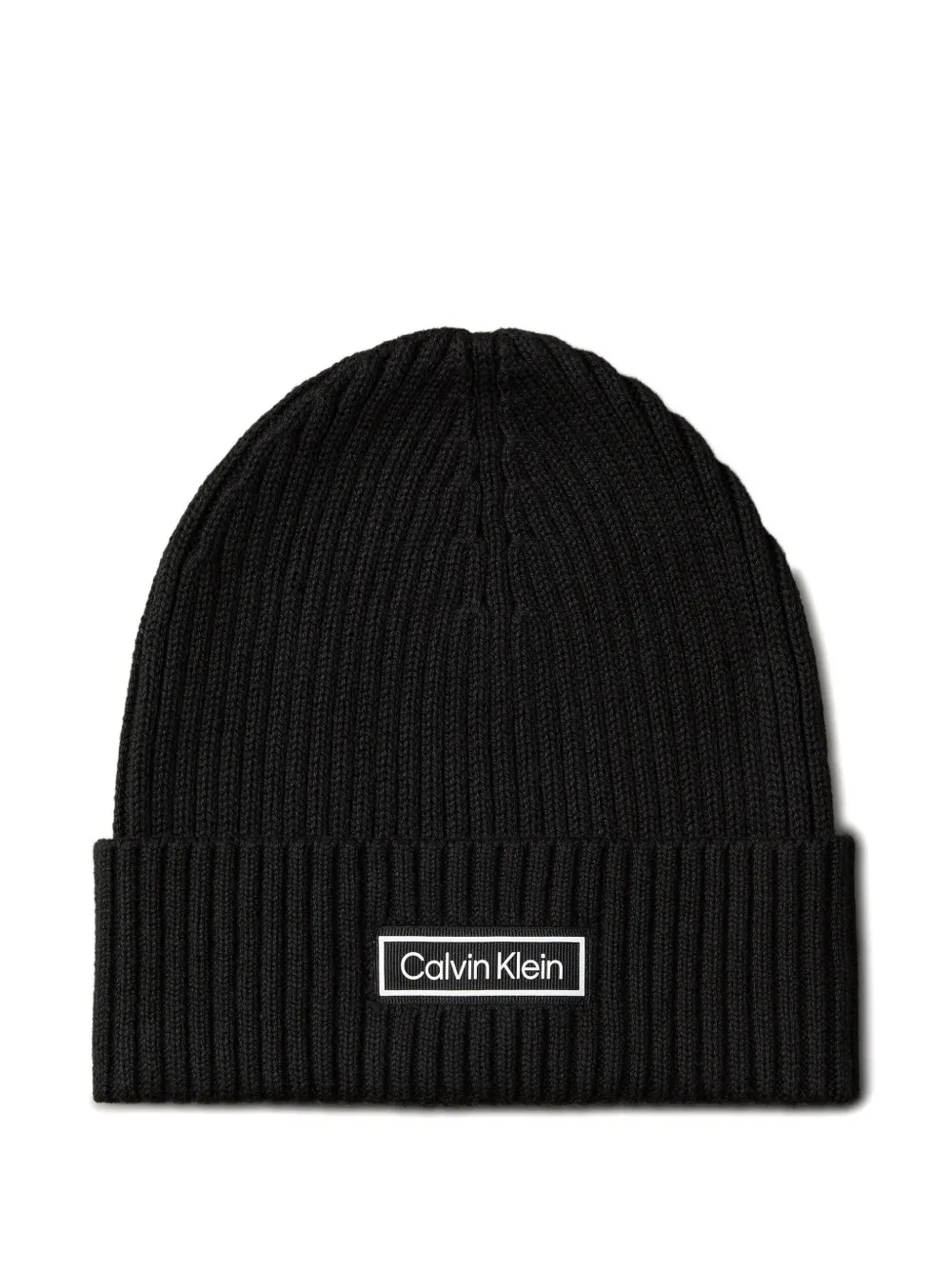 Calvin Klein logo-patch ribbed beanie | Black | Image 1