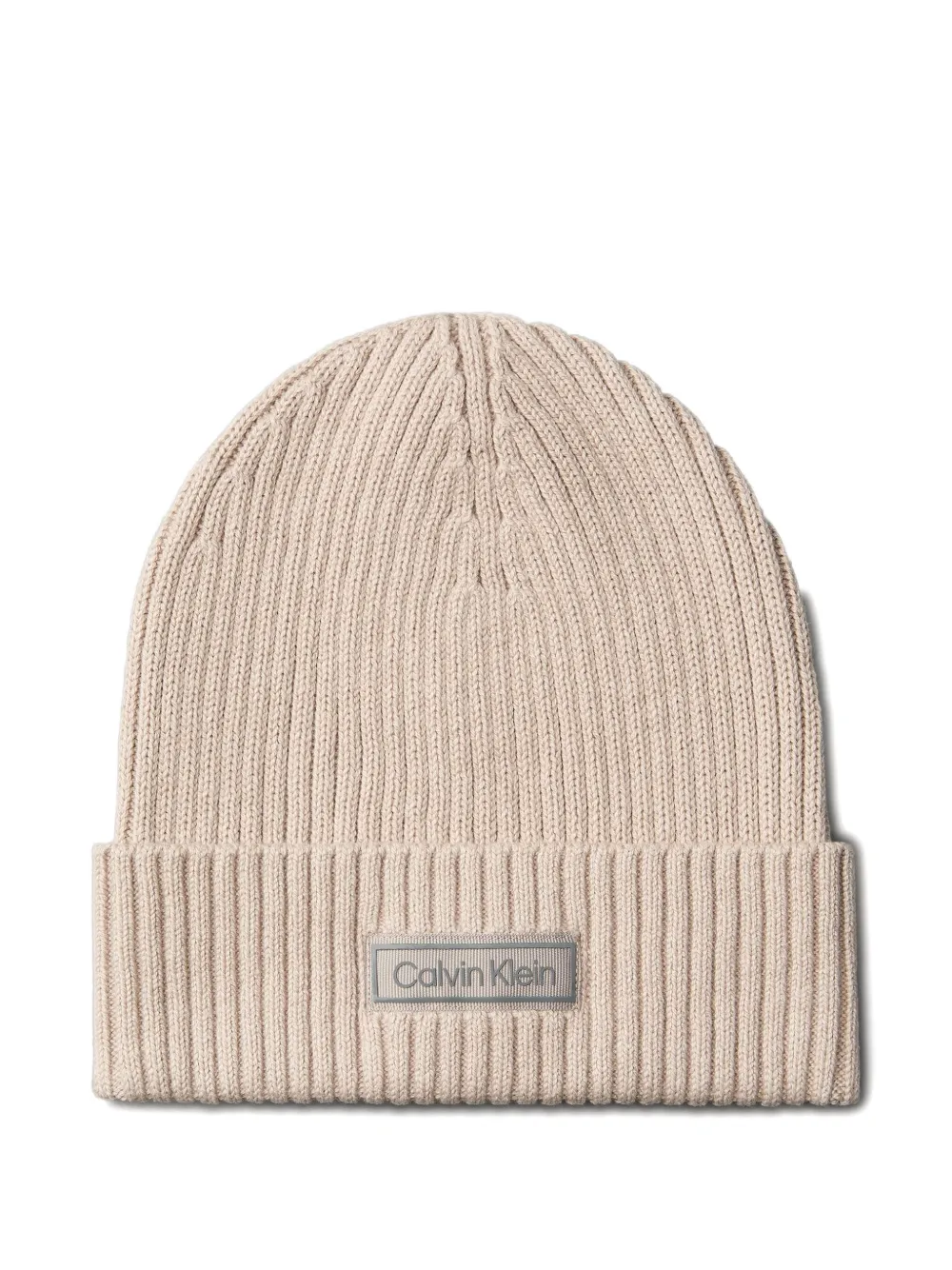 Calvin Klein ribbed logo beanie | Neutrals | Image 1