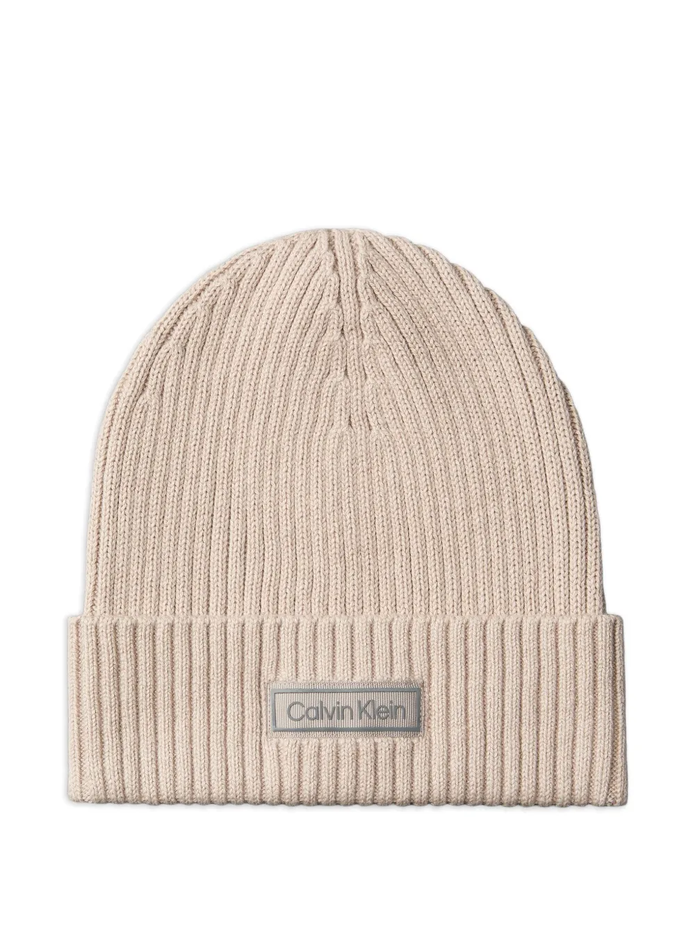 Calvin Klein ribbed logo beanie | Neutrals | Image 1
