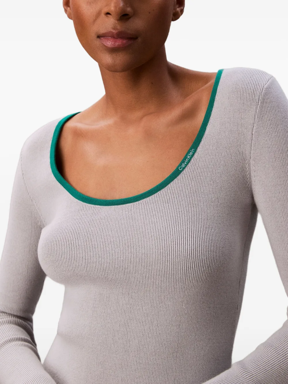 Calvin Klein Jeans Est.1978 Ribbed Trim Top In Gray