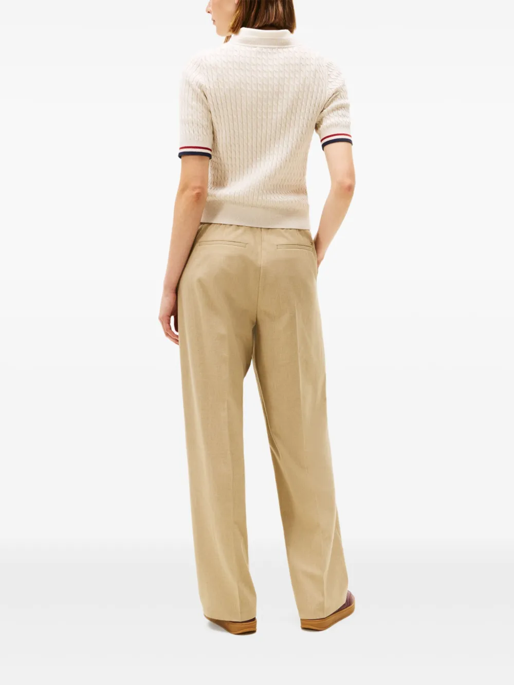 Tommy Hilfiger Crest-embroidered Cable-knit Top In Neutral