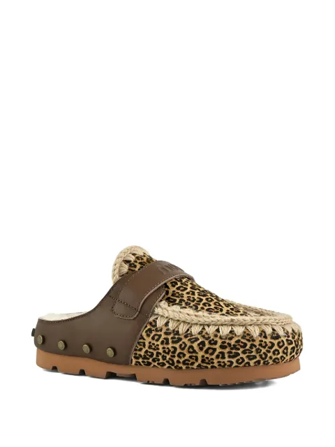 Mou Winter Bio studded-leopard mules