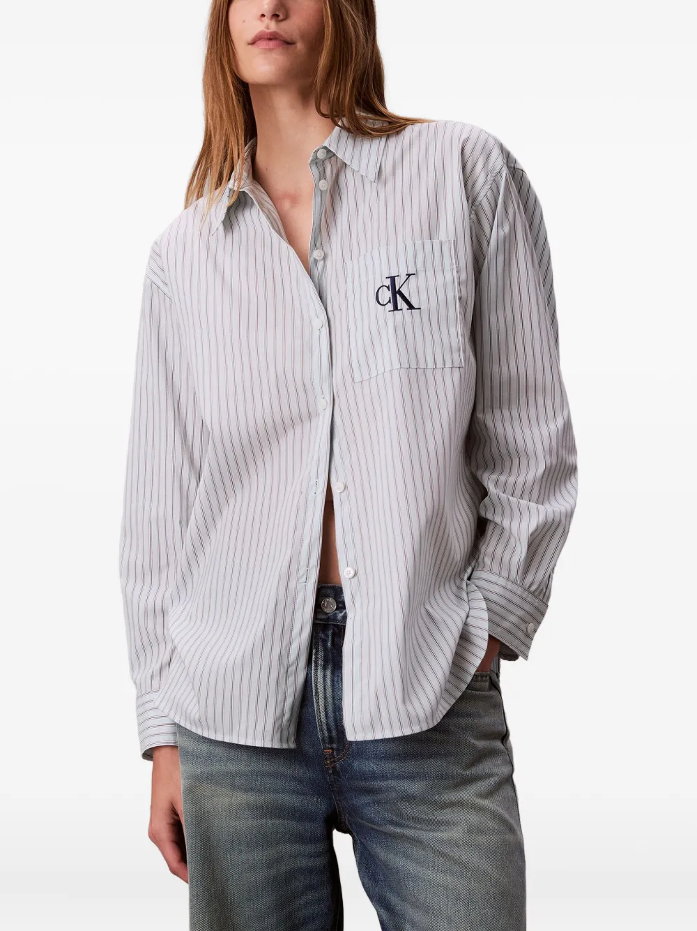 Calvin Klein Jeans Est.1978 Striped Pocketed Shirt In White