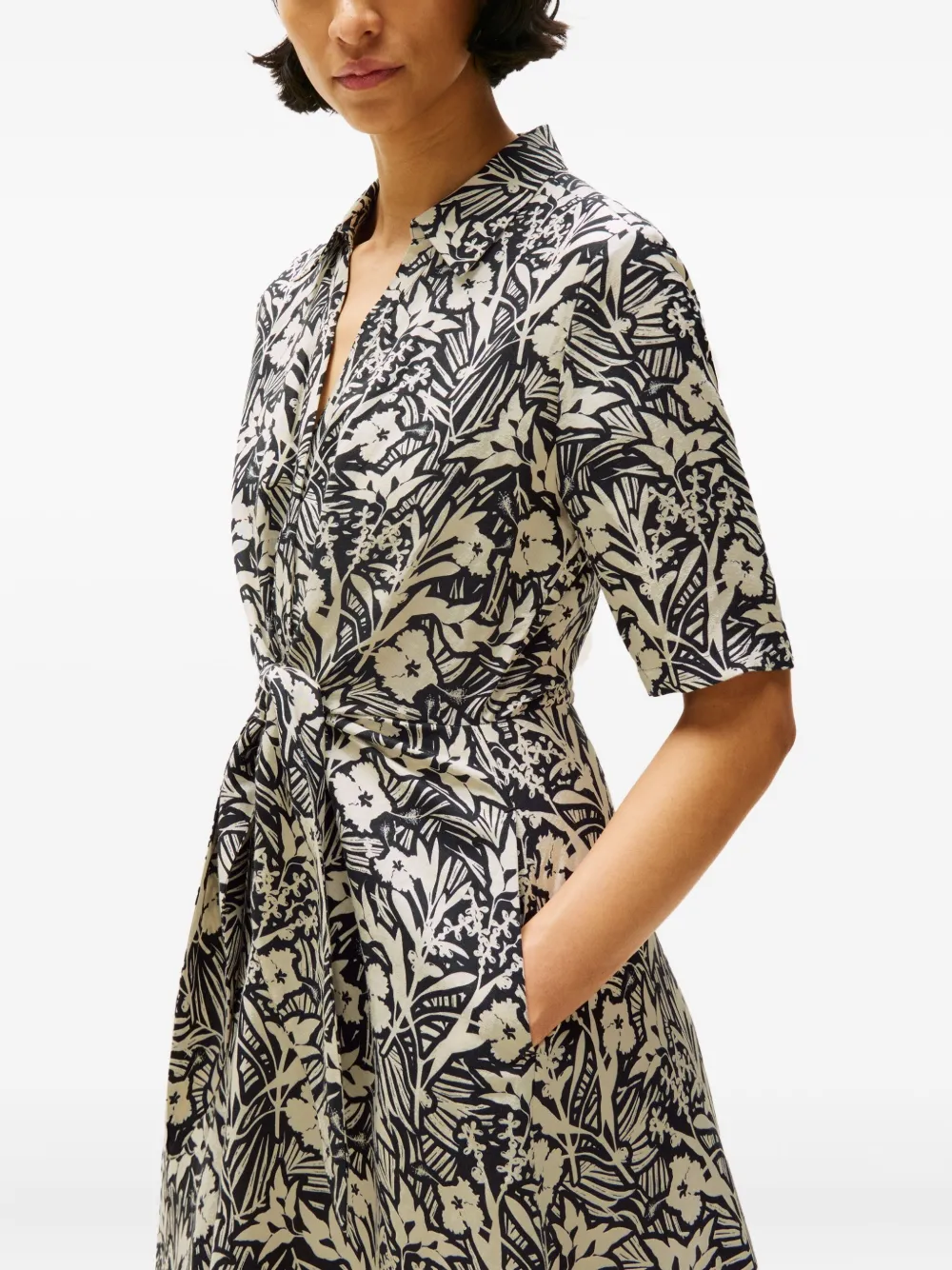 Tommy Hilfiger Floral Print Tie Midi Dress In Multi