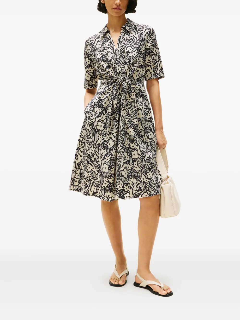 Tommy Hilfiger Midi-jurk met bloemenprint en strik - Beige