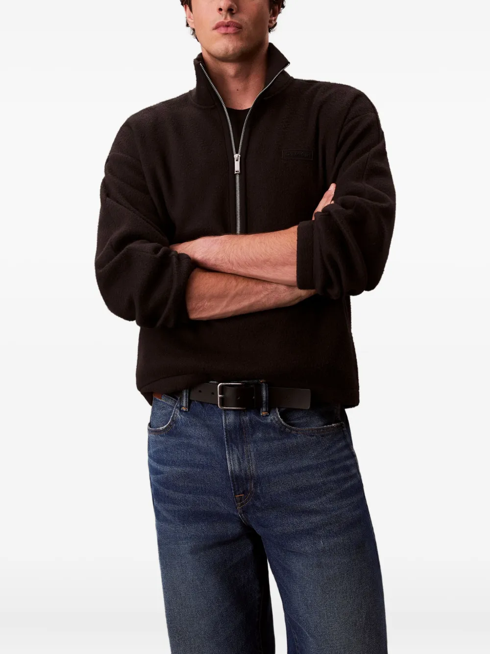 Calvin Klein Sweater met halve rits Zwart