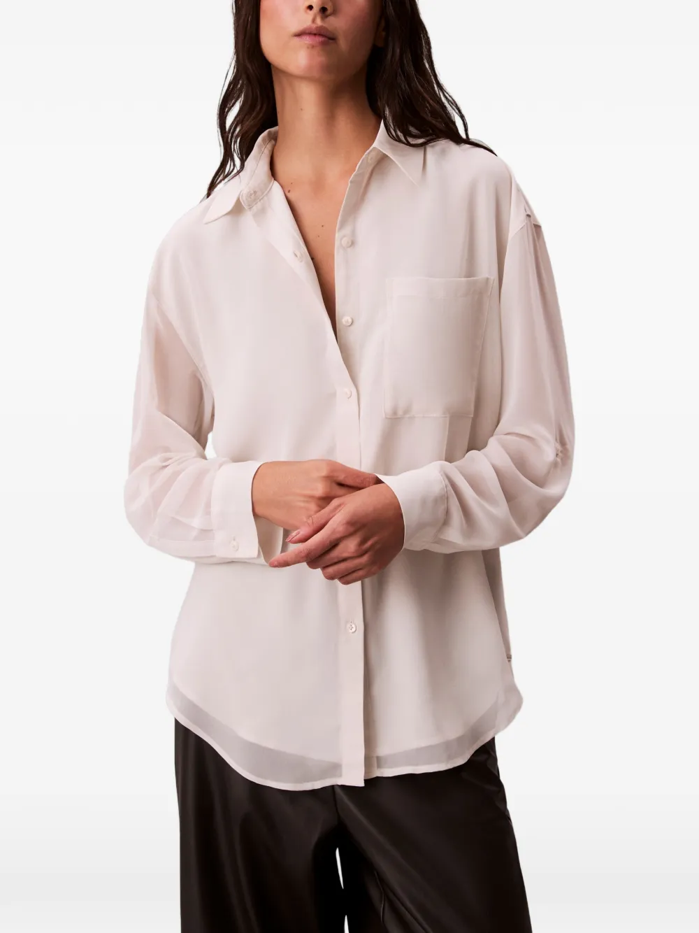 Calvin Klein Roll-tab Long-sleeves Shirt In Pink