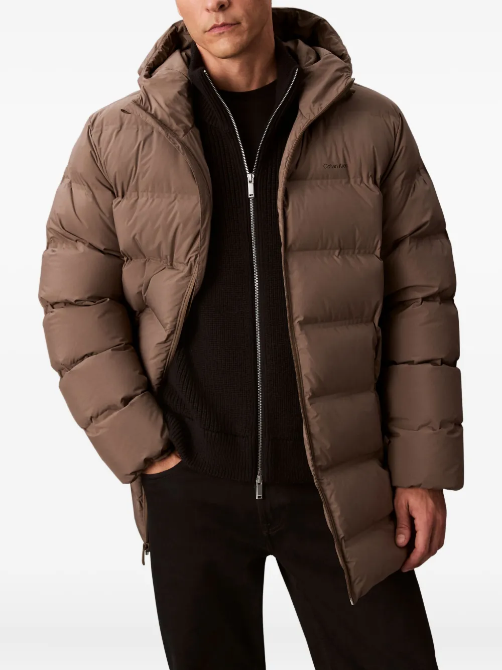 Calvin Klein Gewatteerde jas met capuchon Bruin