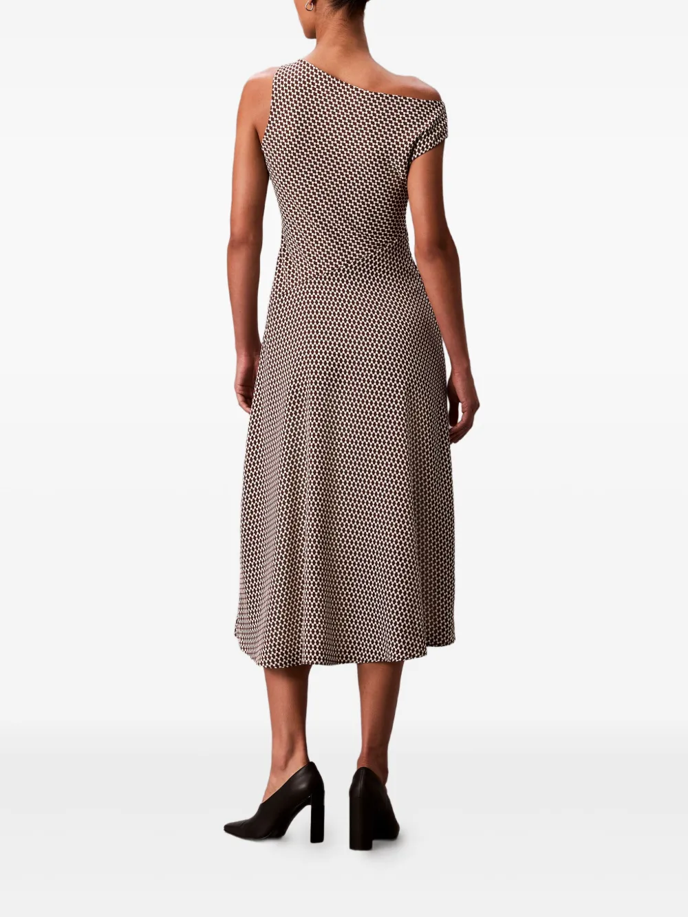 Calvin Klein One-shoulder Patterned Midi Dress In Neutral