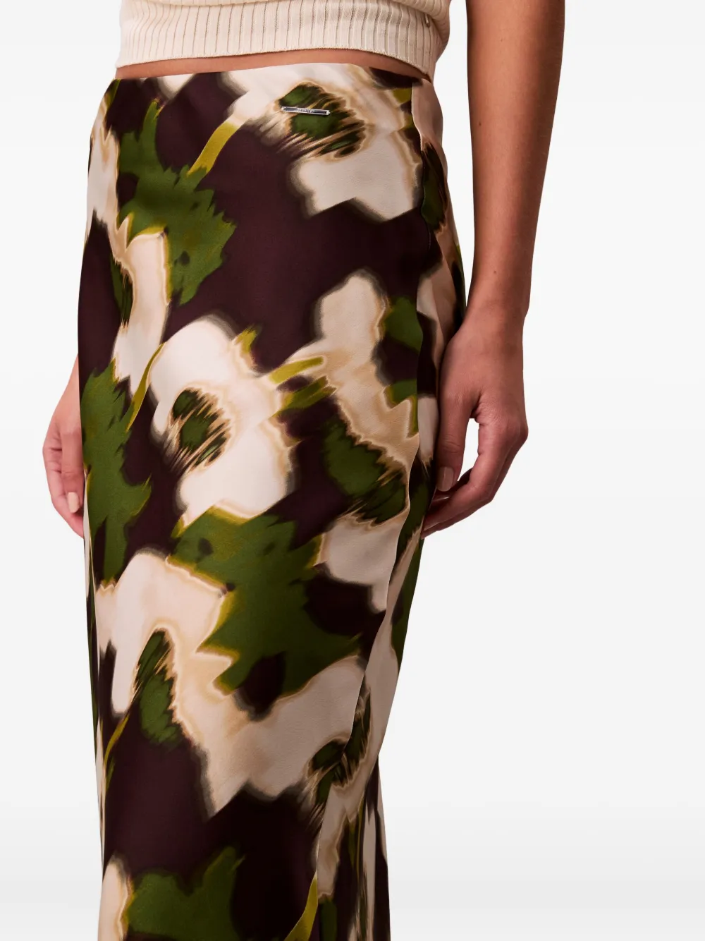 Calvin Klein Floral-print Midi Skirt In Green