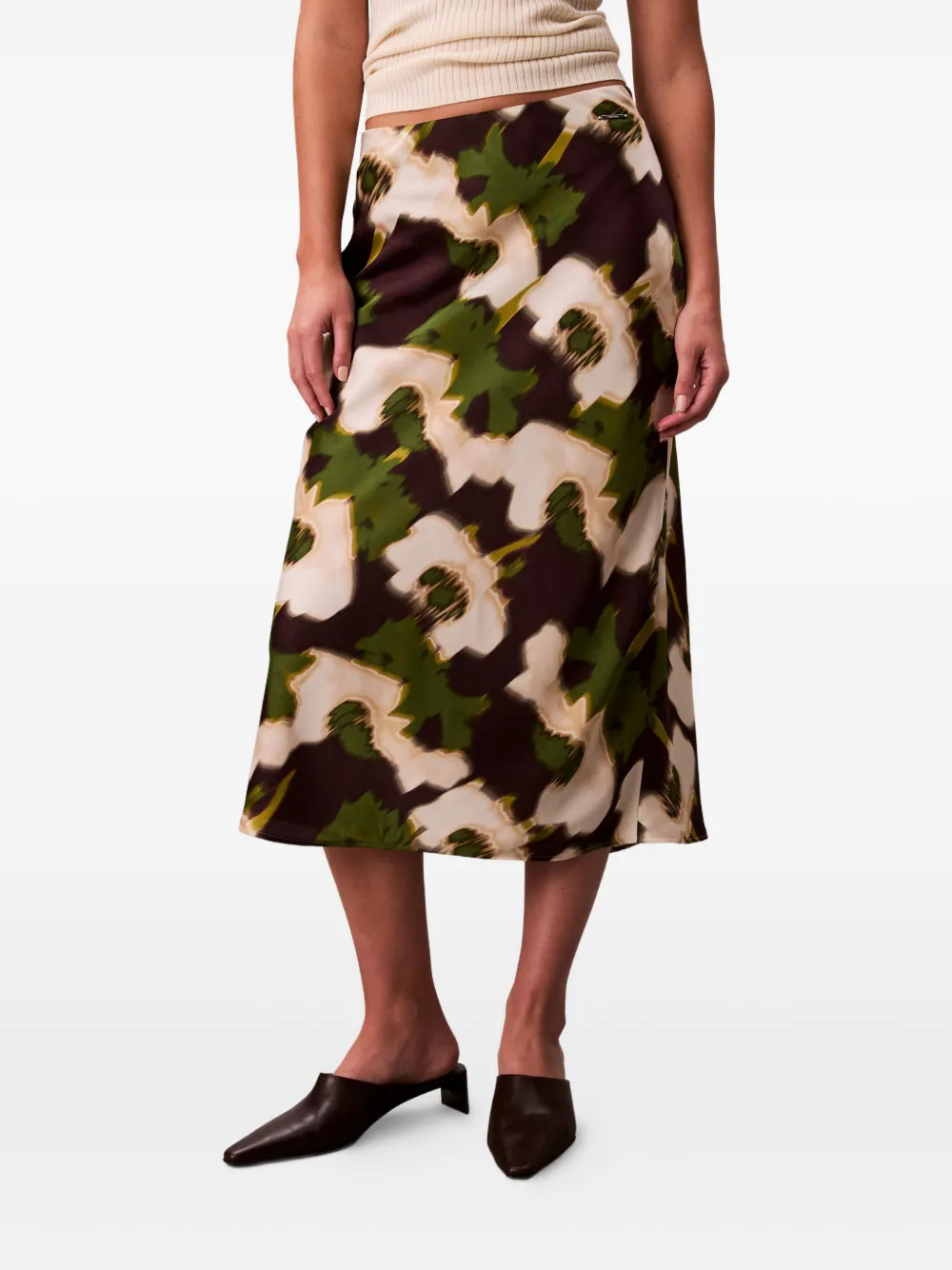 Calvin Klein Floral-print Midi Skirt In Green