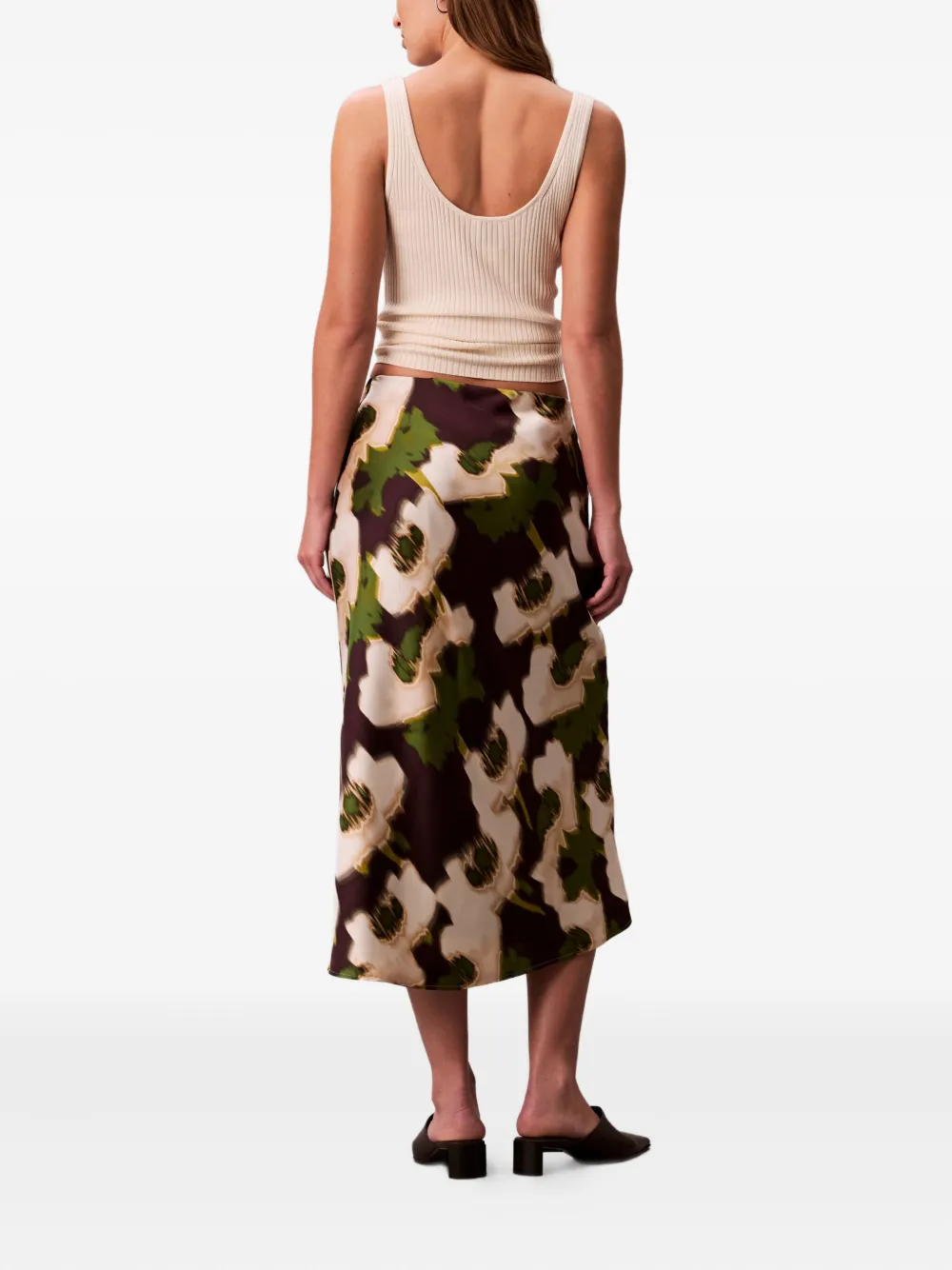 Calvin Klein Floral-print Midi Skirt In Green