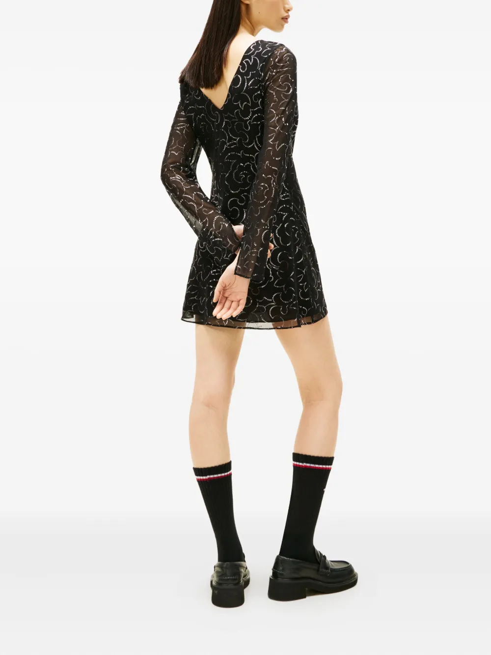 Tommy Jeans Long-sleeves Floral-pattern Mini Dress In Black
