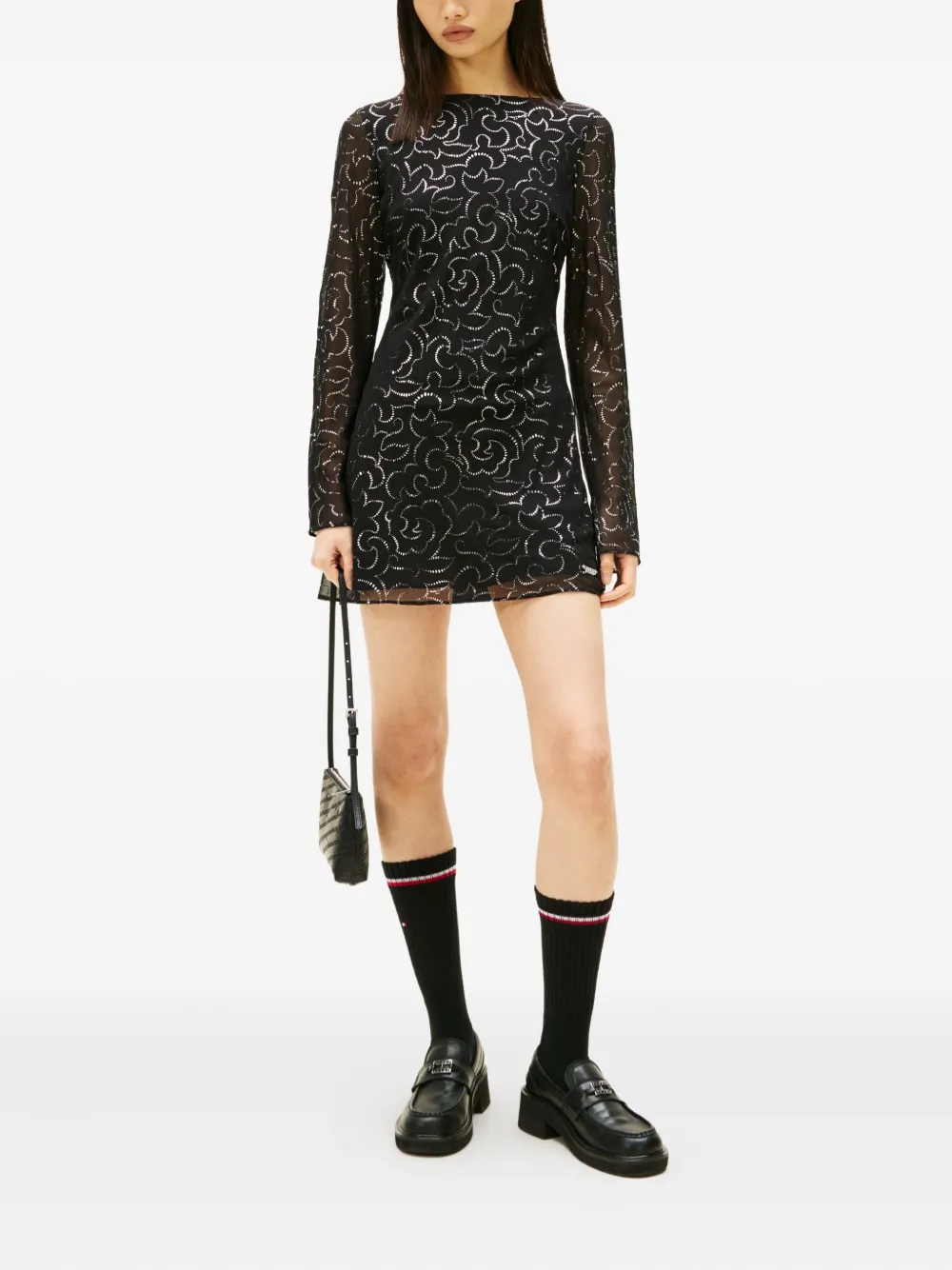 Tommy Jeans long-sleeves floral-pattern mini dress - Zwart