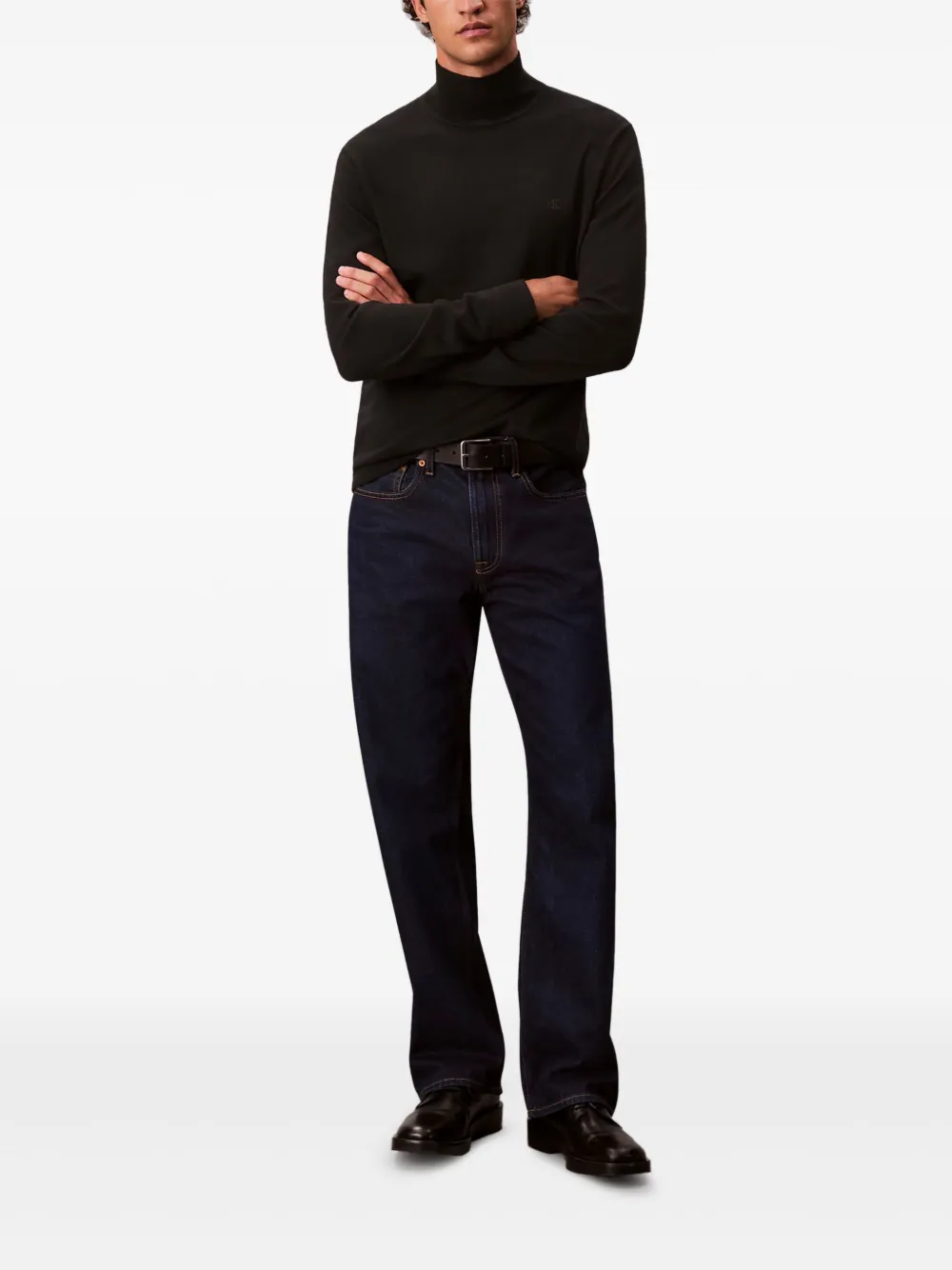 Calvin Klein logo-embroidered roll-neck top - Zwart