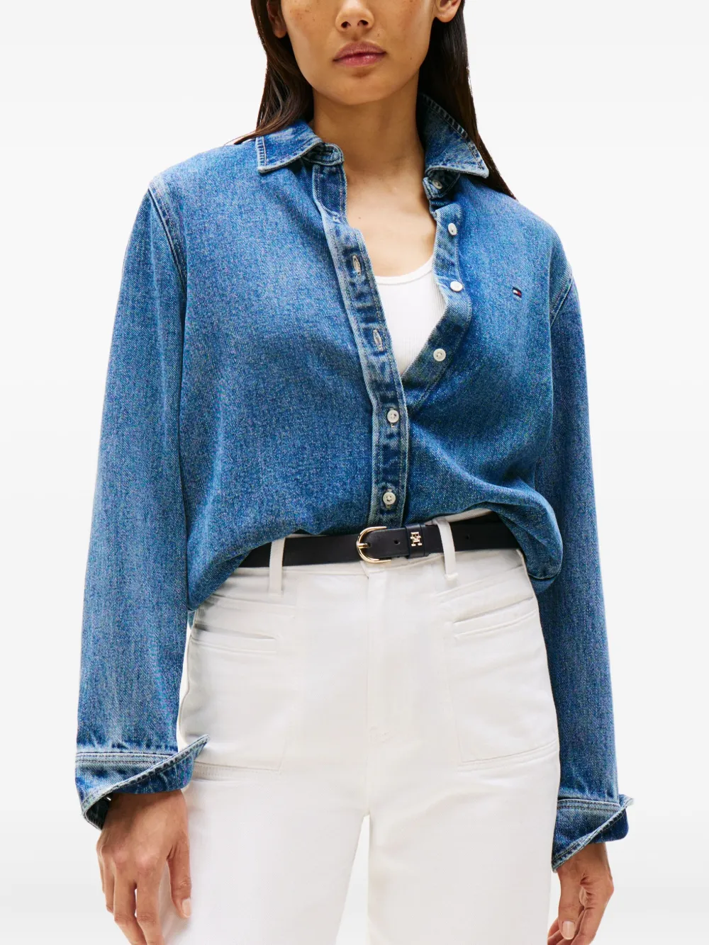 Tommy Hilfiger Heritage Buttoned Denim Shirt In Blue