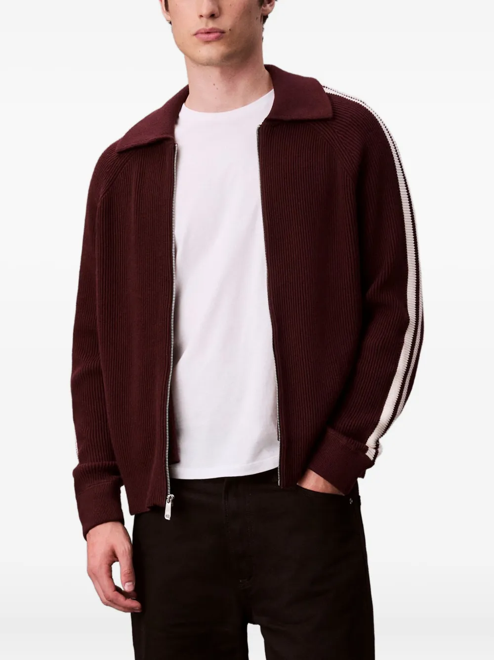 Calvin Klein Jeans Est.1978 Zipped Striped Cardigan In Brown