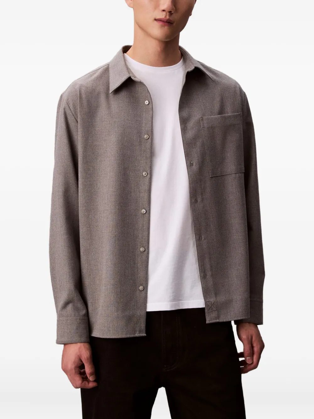 Calvin Klein Overhemd met lange mouwen en zak Grijs