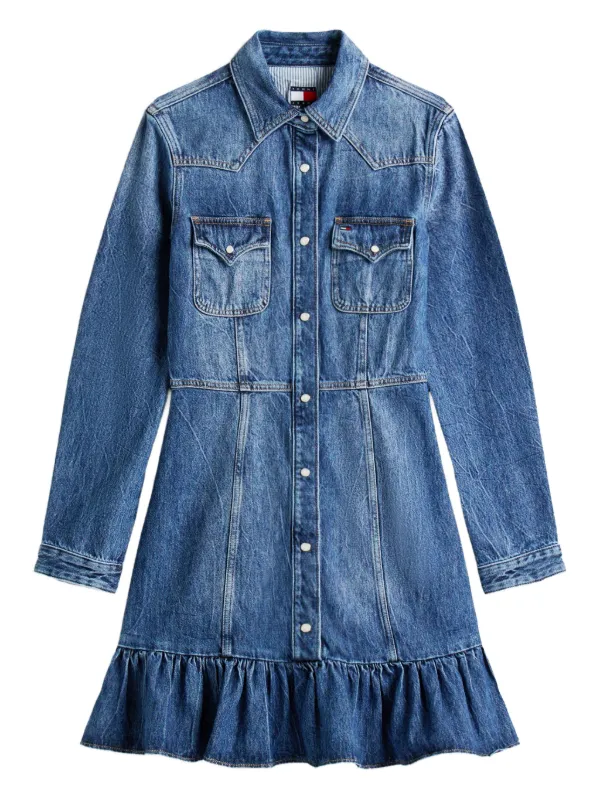 knee length dresses for ladies Long Sleeve Denim Dress – Tessa Blue Mini Button-Up main image 0