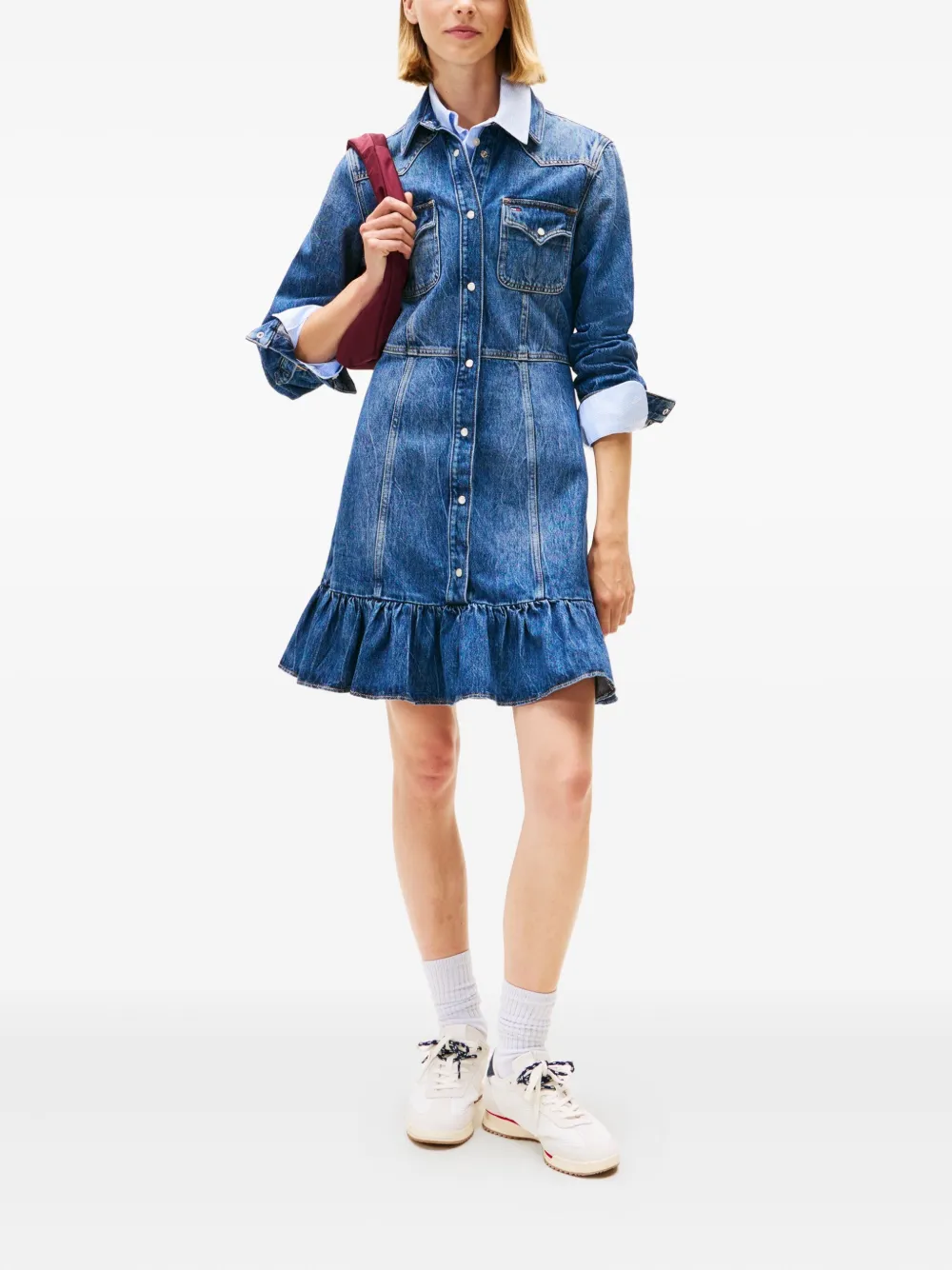 Tommy Jeans flounce denim mini dress - Blauw