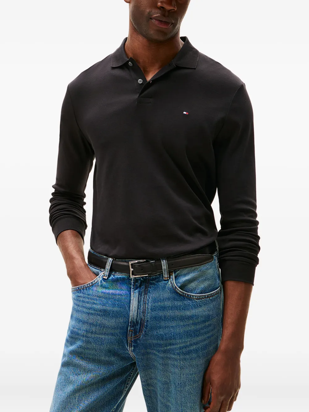 Tommy Hilfiger Poloshirt met lange mouwen Zwart