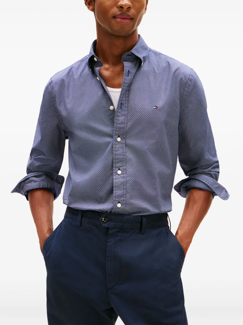 Tommy Hilfiger Long-sleeved Buttoned Shirt In Blue