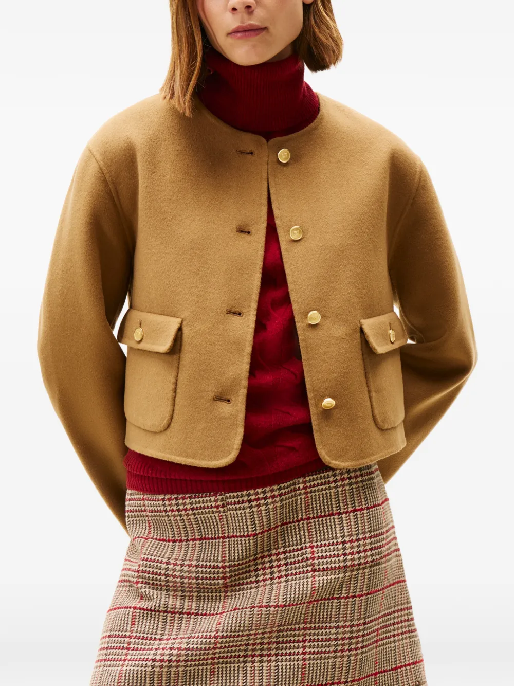 flap-pockets button-fastening jacket