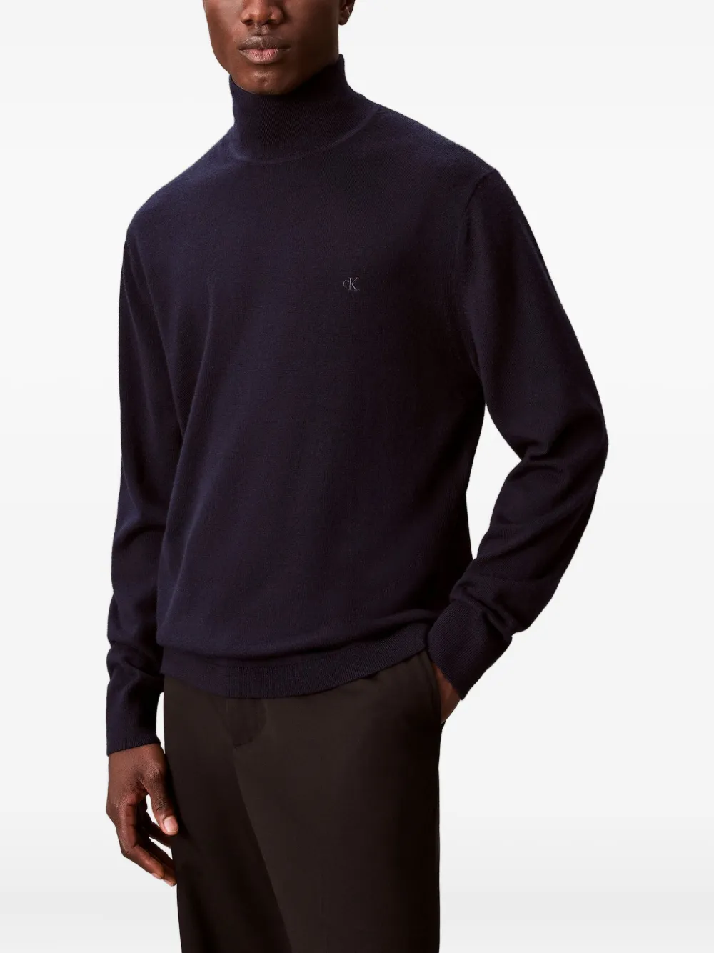 Calvin Klein Merino Wool Jumper In Blue