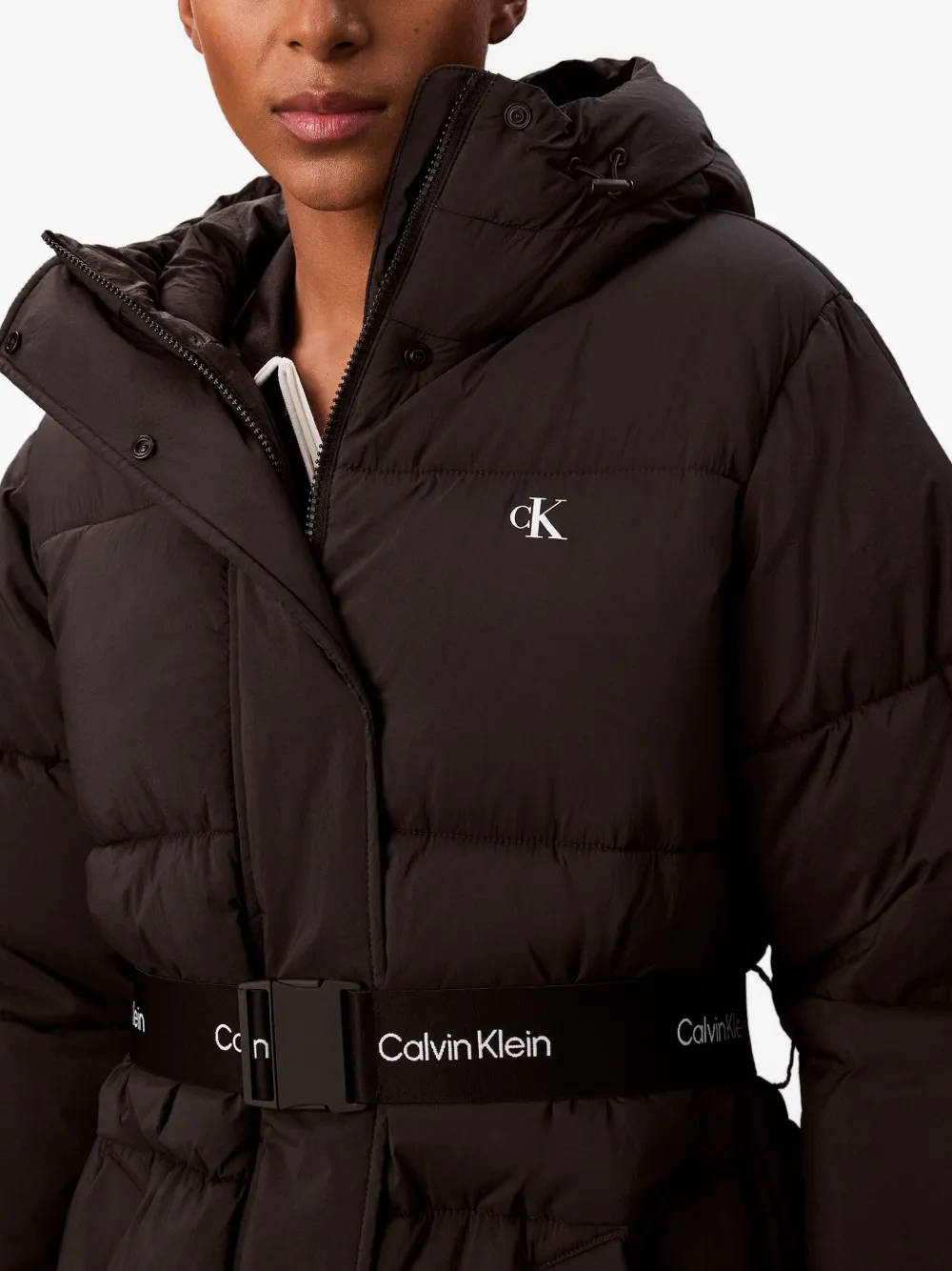 Calvin Klein Jeans Est.1978 Hooded Belted Coat In Black