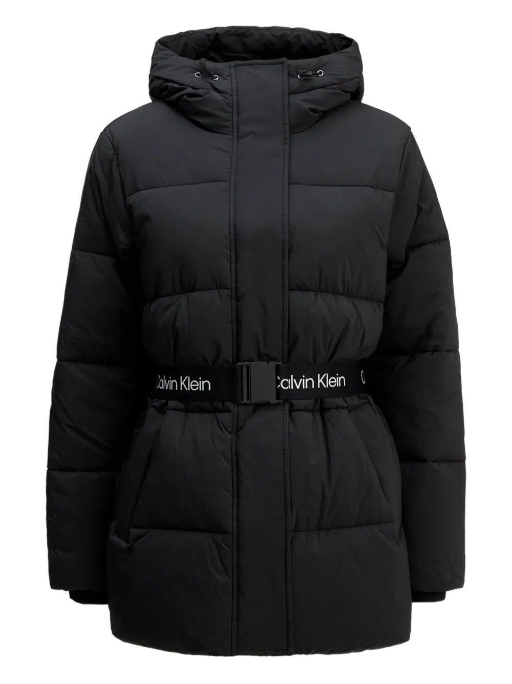 Calvin Klein Jeans Est.1978 Hooded Belted Coat In Black
