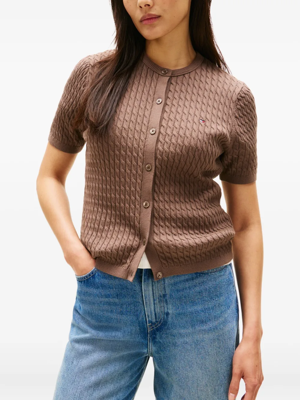 Tommy Hilfiger Cable-knit Buttoned Cardigan In Brown