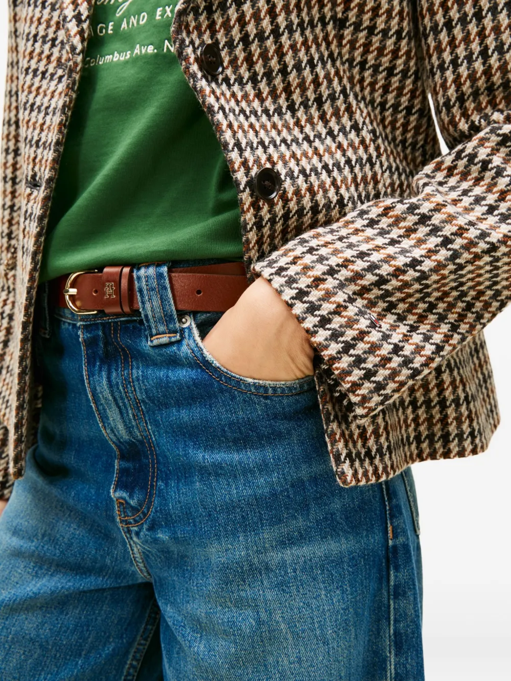 Tommy Hilfiger Jack met pied-de-poule print en enkele rij knopen Beige