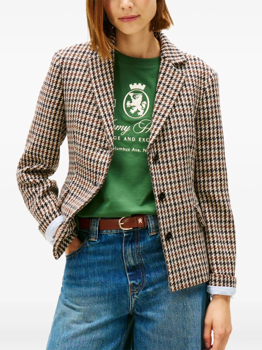 Tommy Hilfiger Jack met pied-de-poule print en enkele rij knopen Beige